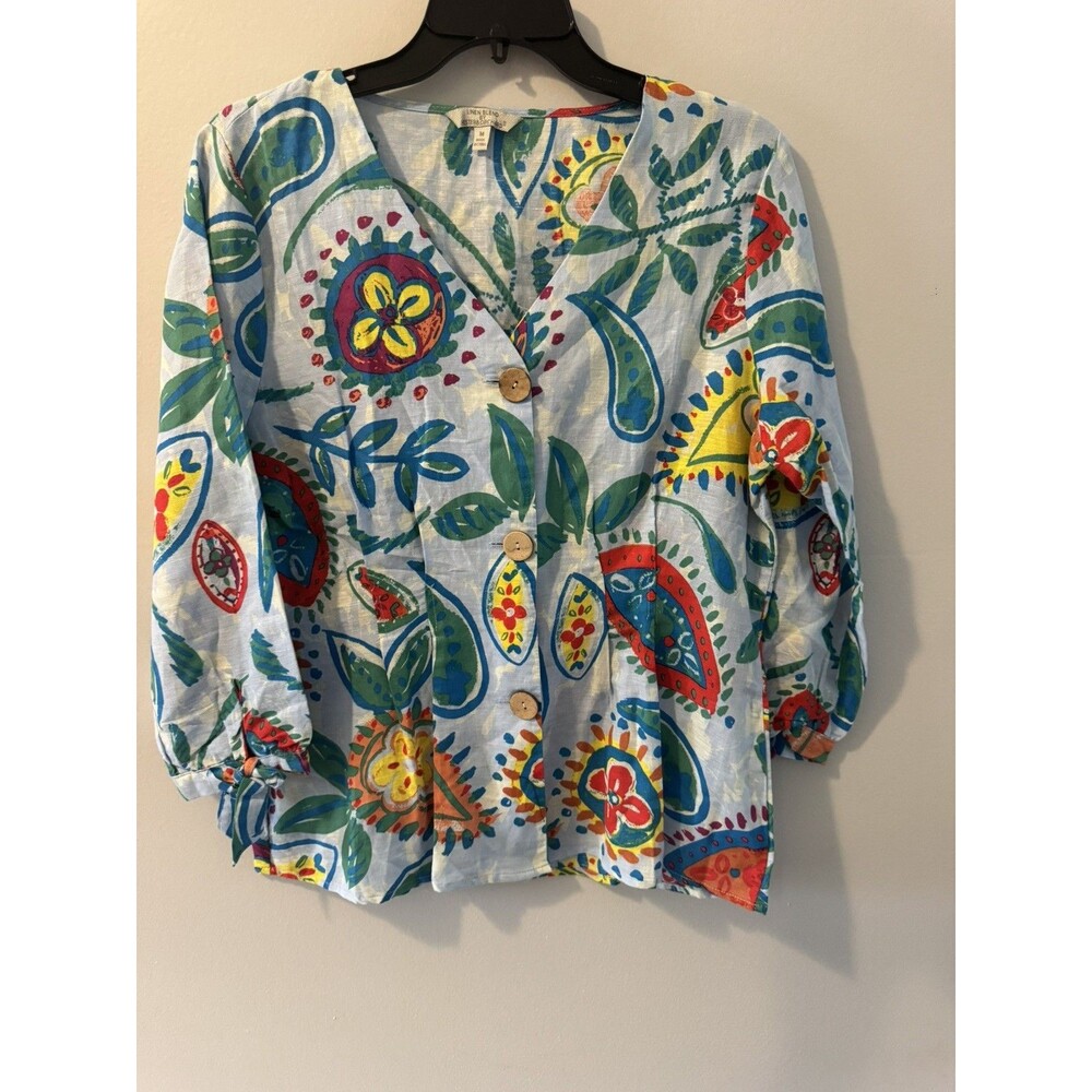 Hester & Orchard Womens Jacket  Linen Blend Floral Tropical Sz. M